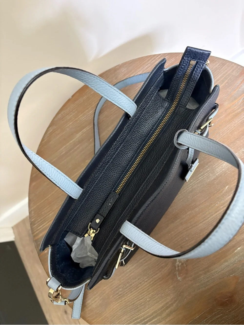 Kate Spade Holden Street Lanie Pebbled Leather Satchel Crossbody Navy Blue EUC